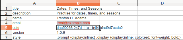 Card set information example